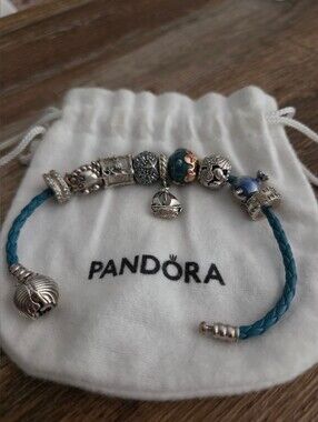 Pandora Teal Braided Leather Charm Bracelet